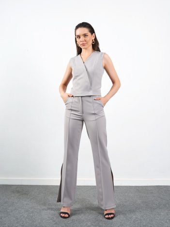 Double Breasted Vest Trouser Suit (Grey)