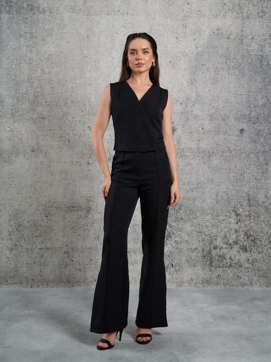 Double Breasted Vest Trouser Suit (Black)