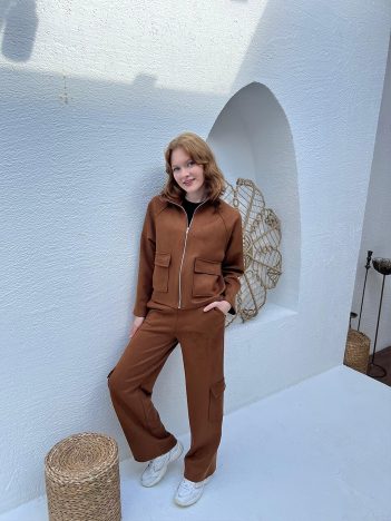 Suede Jacket Trouser Set (Tan)